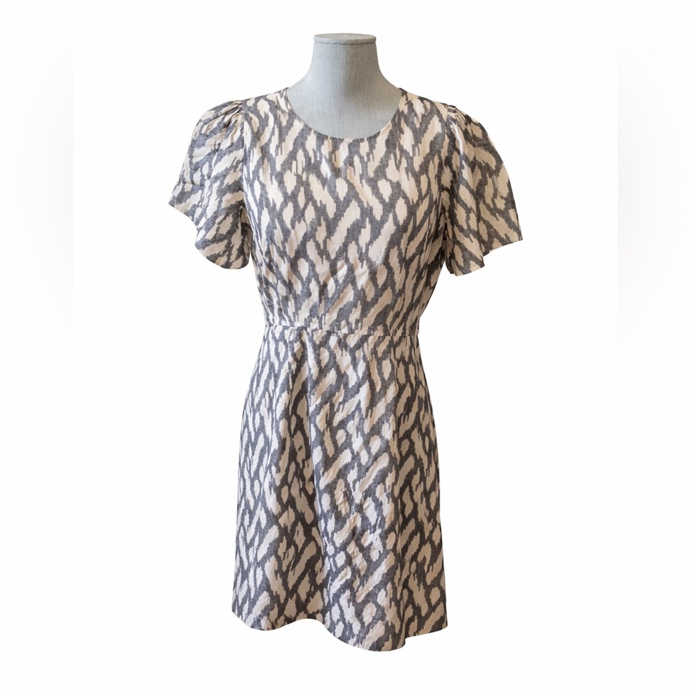 Crew 100% Silk Black Ivory Abstract Mini Dress Size 10 | Classic Chic Light